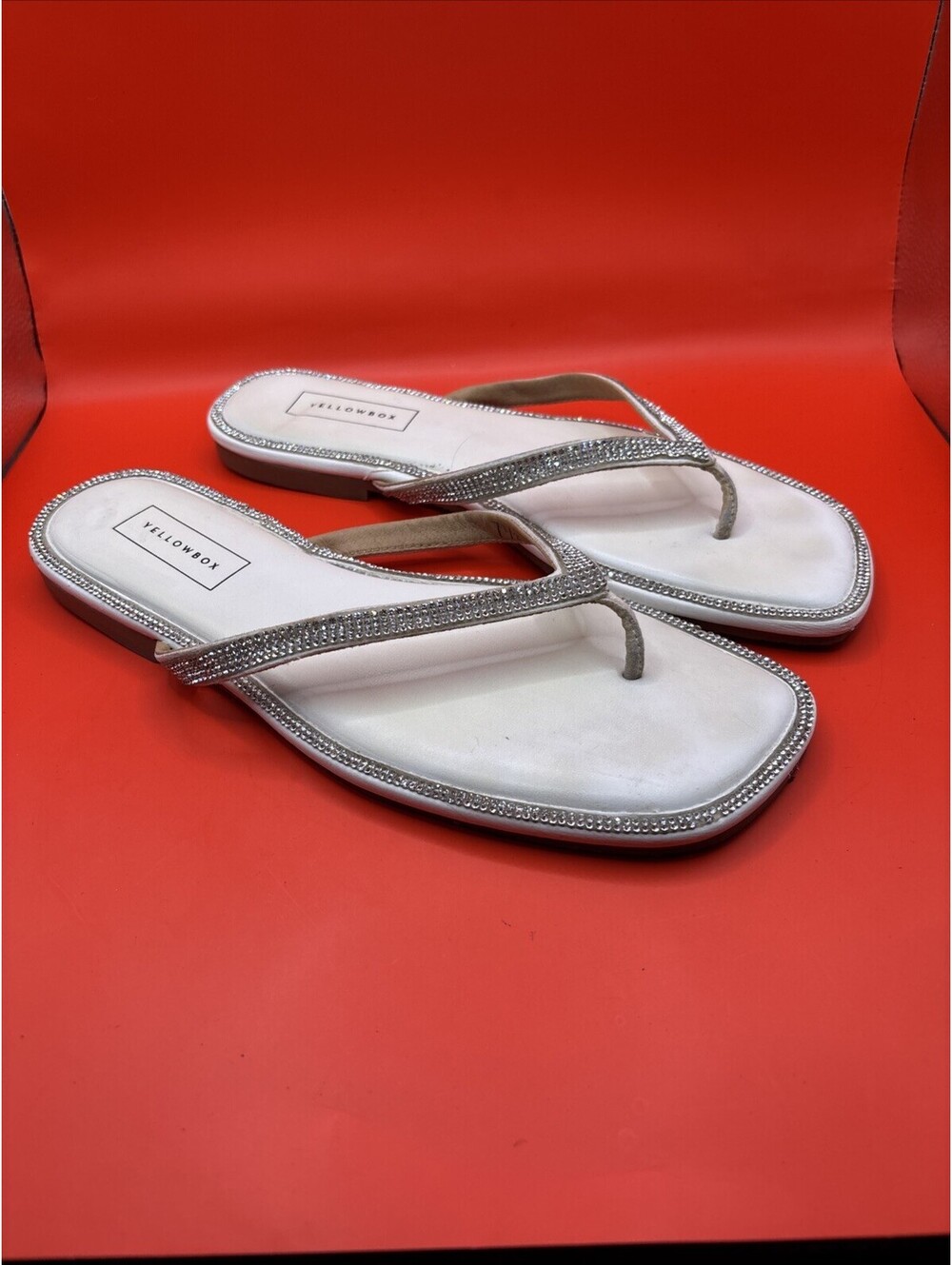 Yellowbox Women's Rhinestone Embellished White Thong Sandals